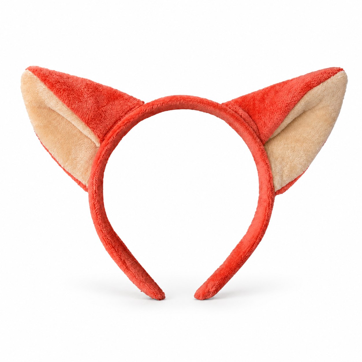 Orange-and-cream plush animal-ears costume headband on a white background