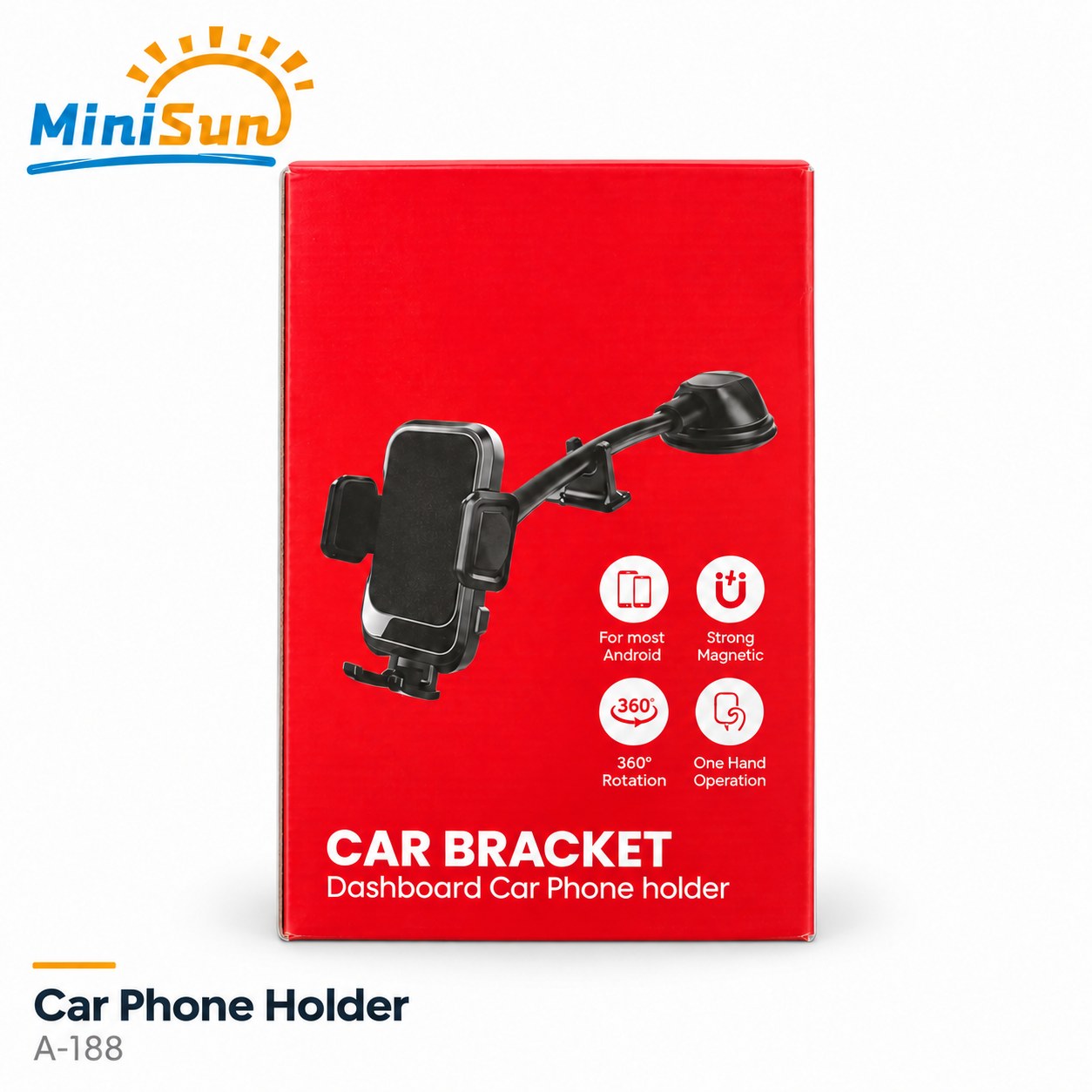 MiniSun Dashboard Car Phone Holder – Suction Mount: actual stock product photo