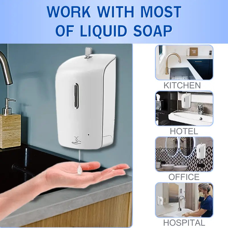 Automatic Touchless Smart Soap Dispenser ABS-Plastic White Wall-Mounted Automatic with Sensor Hand Soap Dispenser, Shower Lotion, Gel, Conditioner (1000 ml)