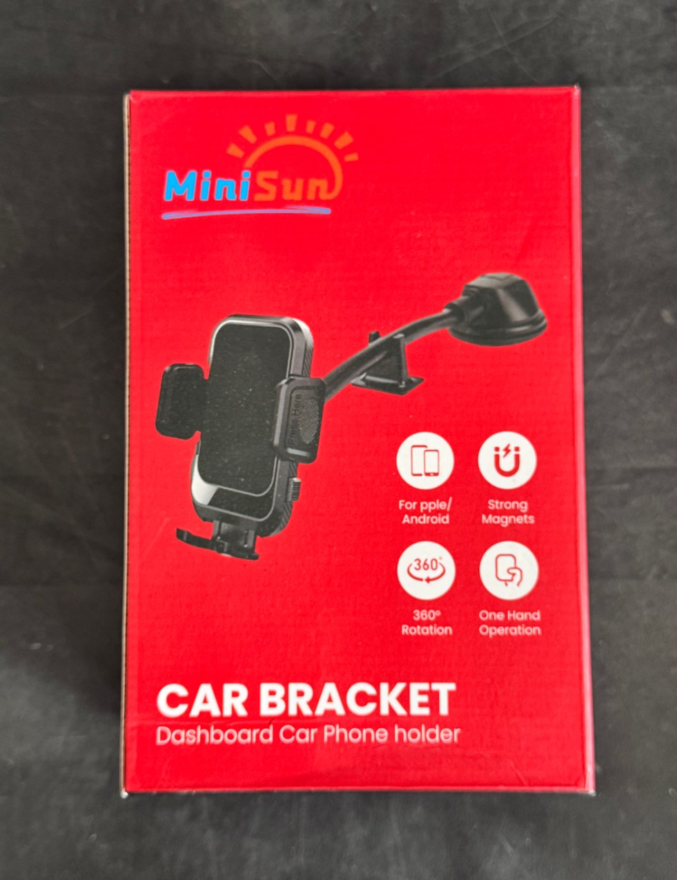 MiniSun Dashboard Car Phone Holder – Suction Mount: actual stock product photo