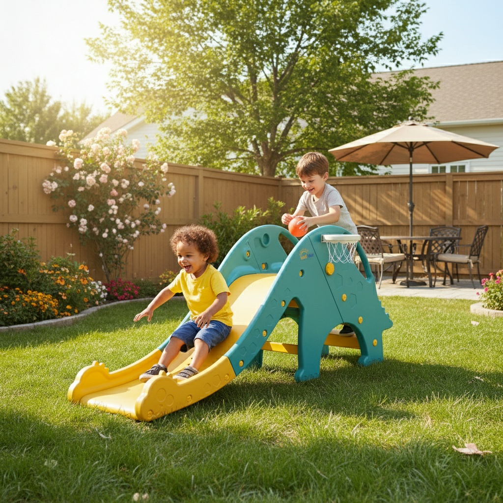 Minisun Kids Slide Foldable Freestanding Slider for Toddler Playground Stairs Slipping Slide Climber Indoor Outdoor Playset Exercise Toy Activity Center for 1-5 Years Blue