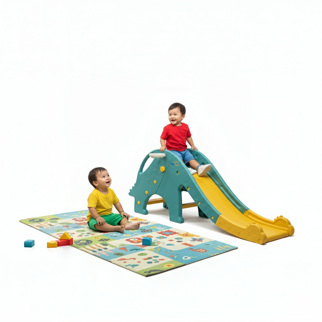 Minisun Kids Slide Foldable Freestanding Slider for Toddler Playground Stairs Slipping Slide Climber Indoor Outdoor Playset Exercise Toy Activity Center for 1-5 Years Blue